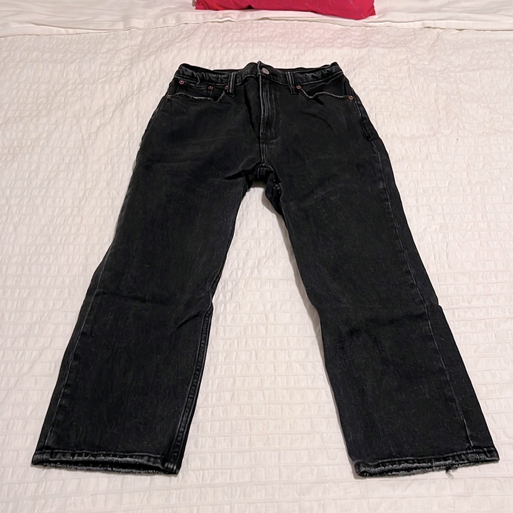 Abercrombie faded black ankle straight ultra high rise denim jeans